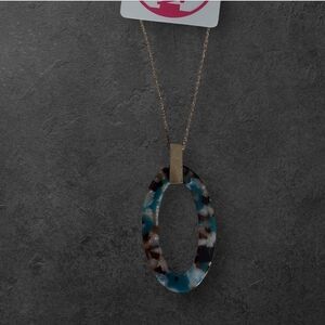 NWT nadineWest Confetti Acrylic Oval Pendant Necklace ~30"